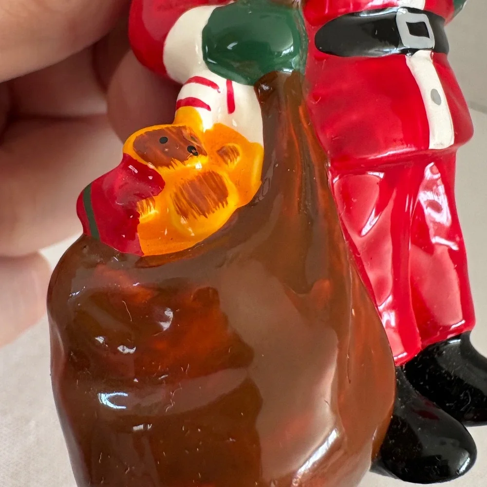 Vintage Ceramic Santa Claus Figurine with Toy Sack‎ and Teddy Bear 3.75 Inch